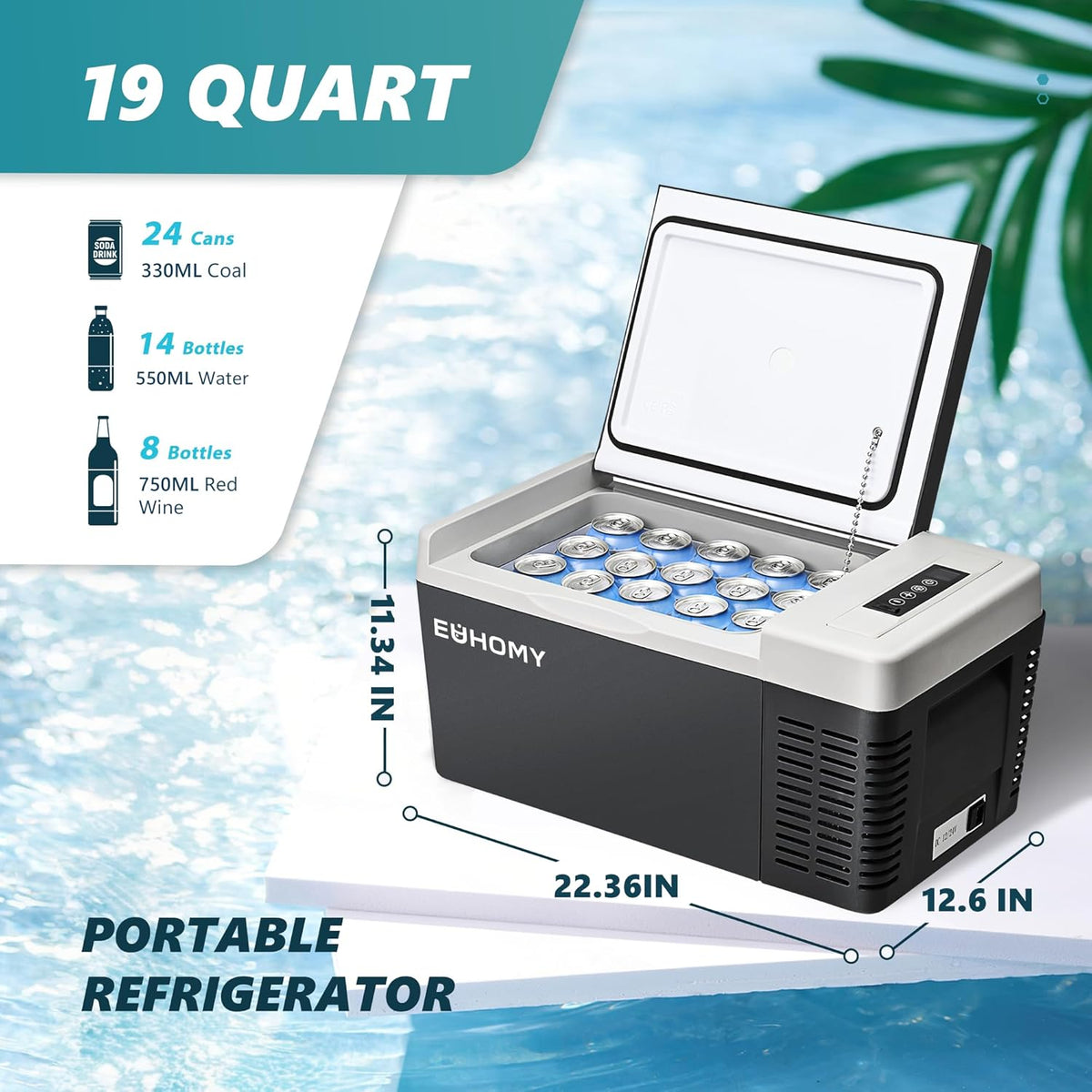 EUHOMY 18 L Compressor Cool Box (Minus 20 to Plus 20 °C) | 15-Minute Rapid Cooling | App Control | 12/24 V DC and 240 V AC | 3-Level Battery Protection | ECO/MAX Modes | <42 dB Compressor for Camping, Travel and Boats