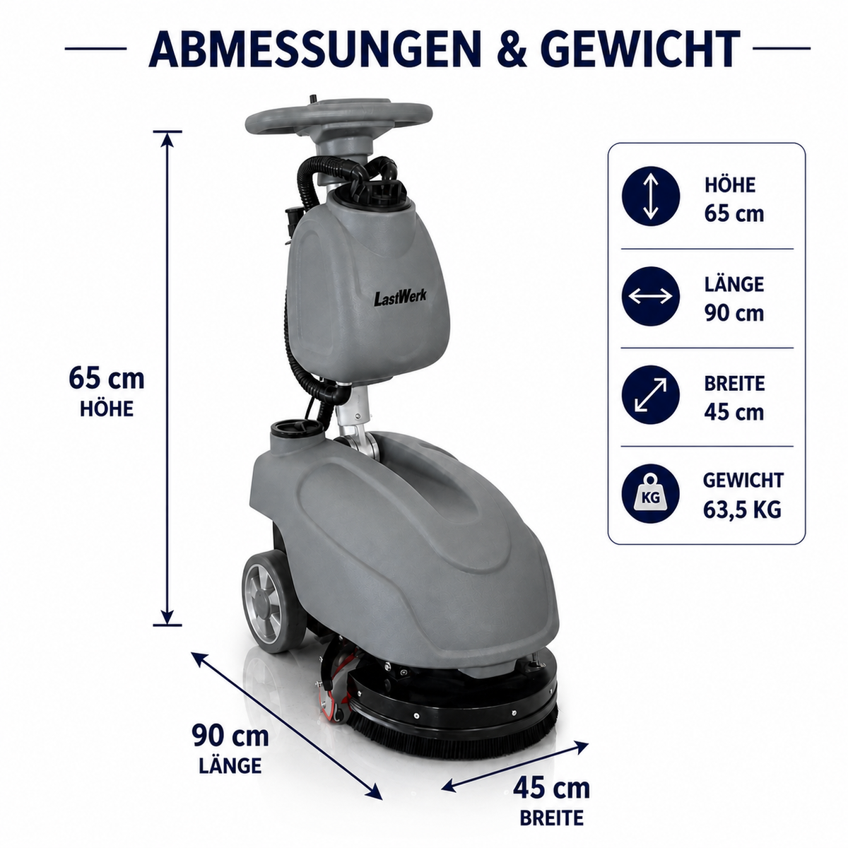 LastWerk HydroMax X1 Scrubber Dryer, 3-in-1 Scrubbing, Cleaning and Vacuuming, 10 L Clean Water and 15 L Recovery Tanks, 24 V/32 Ah Battery, 300 W Brush Motor, 400 W Vacuum Motor, up to 1,350 m²/h, Grey