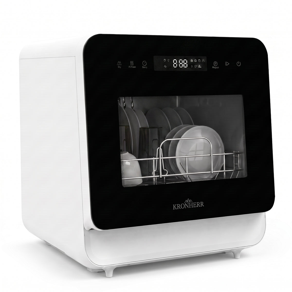 KRONHERR TurboTop Compacta Tischgeschirrspüler Mini Geschirrspüler 5L mit Tank, Touch‑Display, 6 Programme (inkl. Trocknen) + Air‑Fresh, Startzeitvorwahl, Sichtfenster