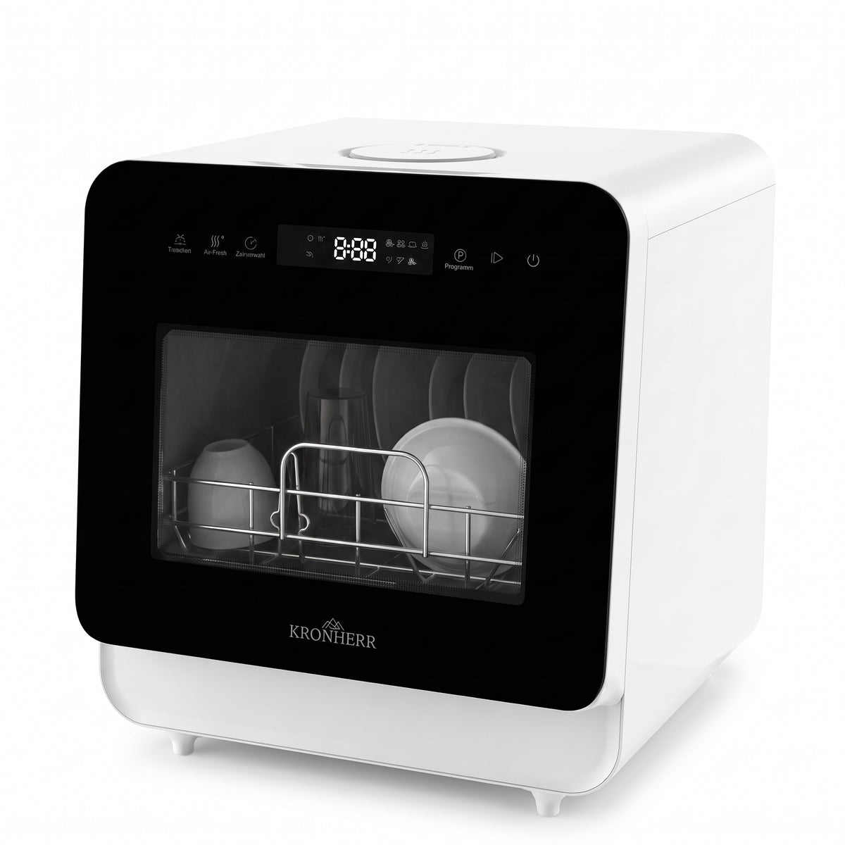 KRONHERR TurboTop Compacta Tischgeschirrspüler Mini Geschirrspüler 5L mit Tank, Touch‑Display, 6 Programme (inkl. Trocknen) + Air‑Fresh, Startzeitvorwahl, Sichtfenster