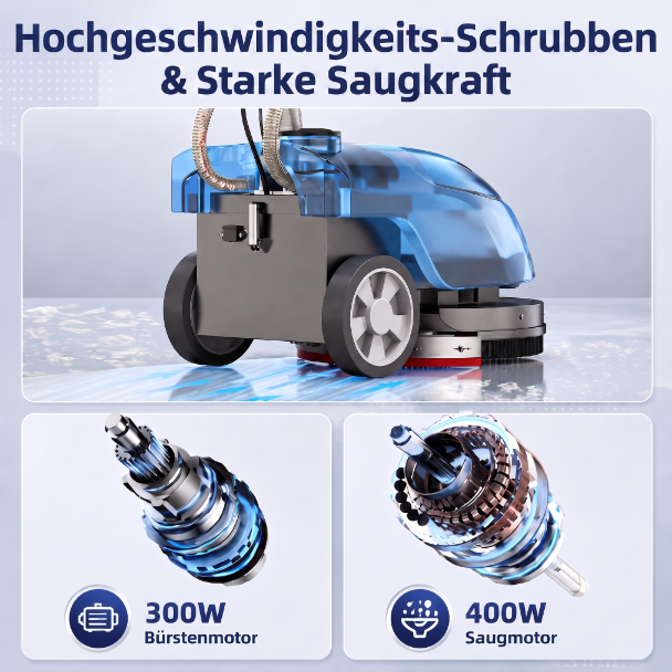 Fregadora aspiradora LastWerk HydroMax X1, 3 en 1, fregado, limpieza y aspiración, depósito de agua limpia de 10 l + depósito de agua sucia de 15 l, batería de 24 V/32 Ah, motor de cepillo de 300 W, motor de aspiración de 400 W, hasta 1.350 m²/h, gris