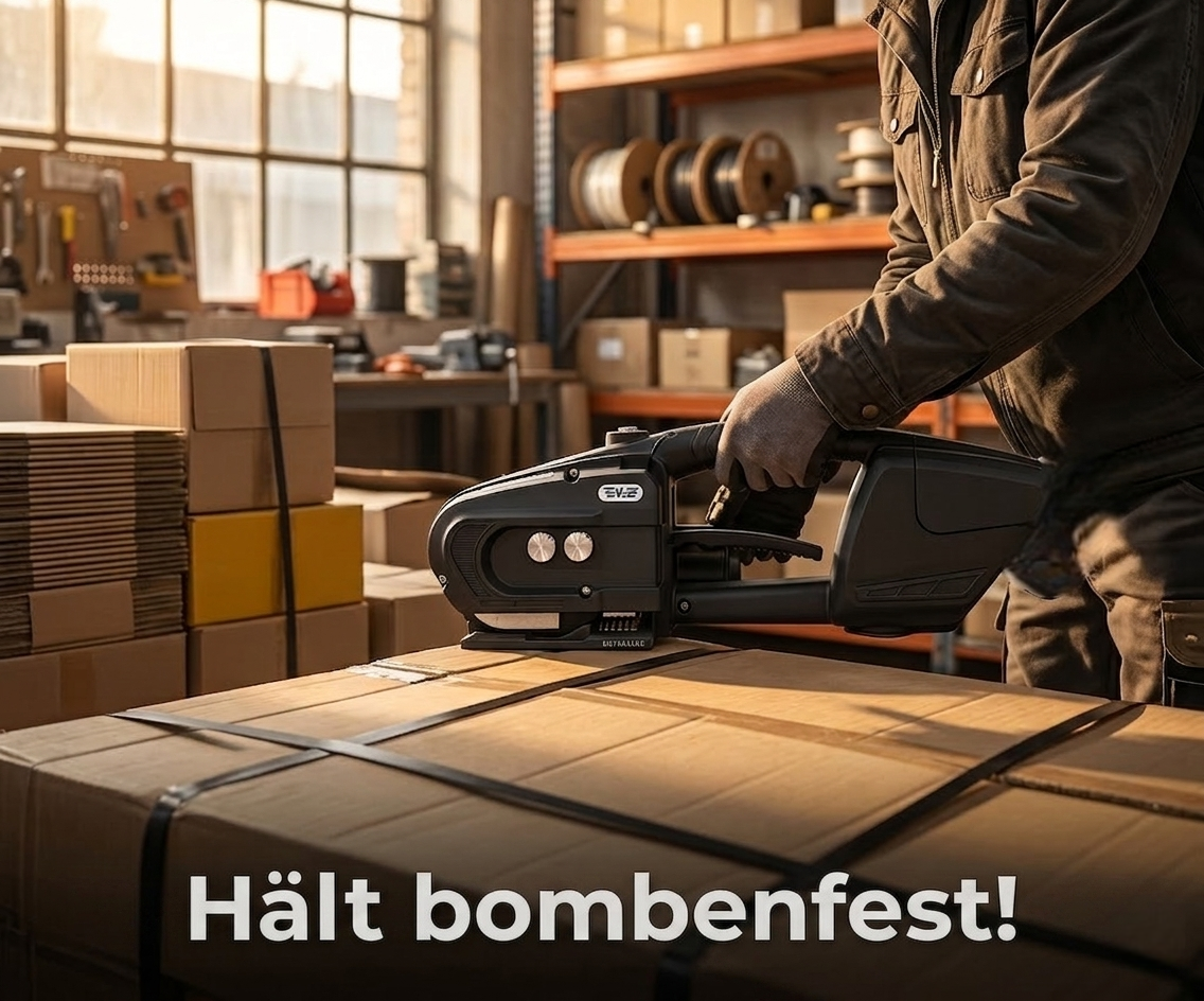 Machine de cerclage sur batterie LastWerk V3 pour feuillards PP/PET de 13 à 16 mm, appareil de cerclage électrique entièrement automatique avec force de tension de 600 à 3200 N, batterie 14,4 V 4000 mAh, pour cartons, palettes & emballages