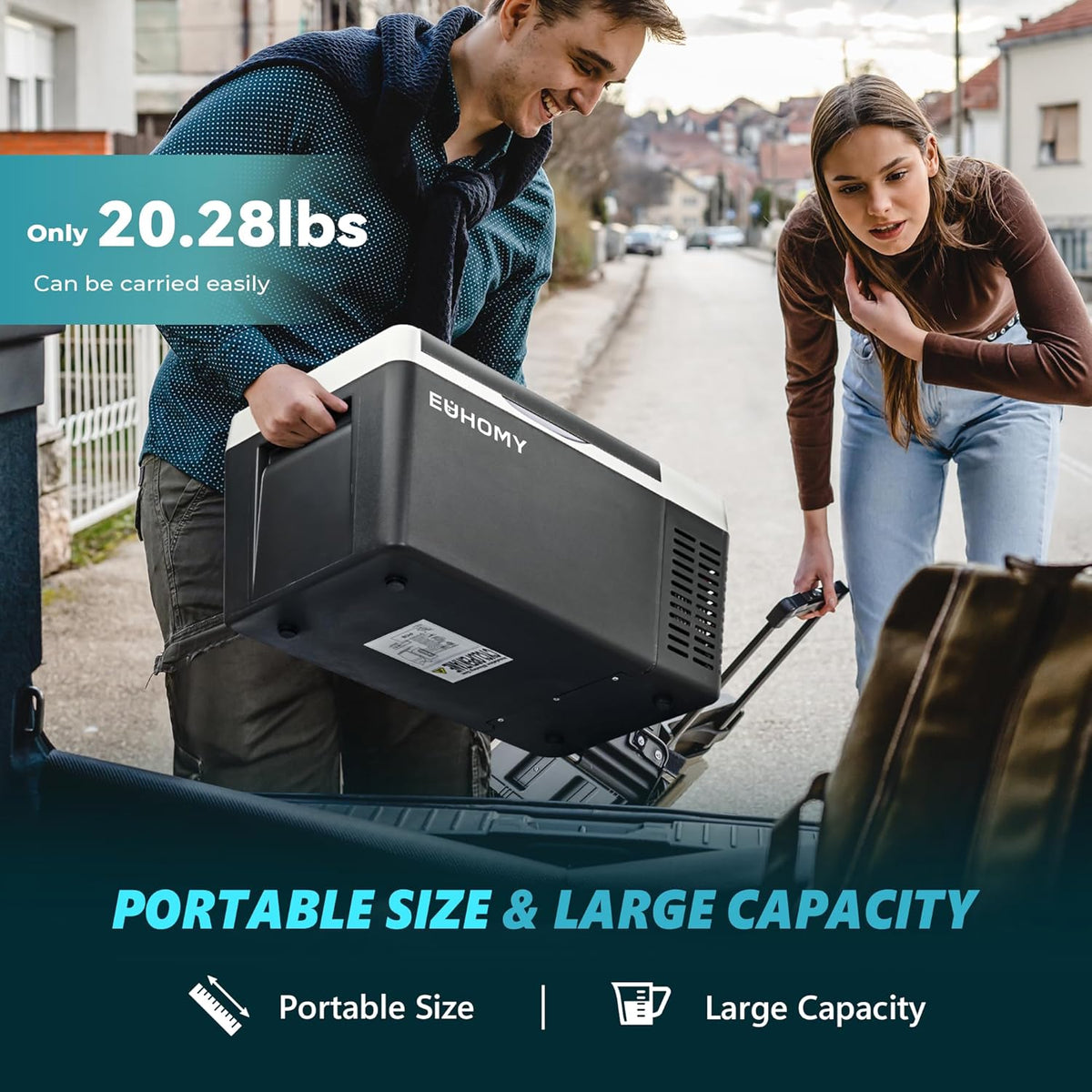 EUHOMY 18 L Compressor Cool Box (Minus 20 to Plus 20 °C) | 15-Minute Rapid Cooling | App Control | 12/24 V DC and 240 V AC | 3-Level Battery Protection | ECO/MAX Modes | <42 dB Compressor for Camping, Travel and Boats