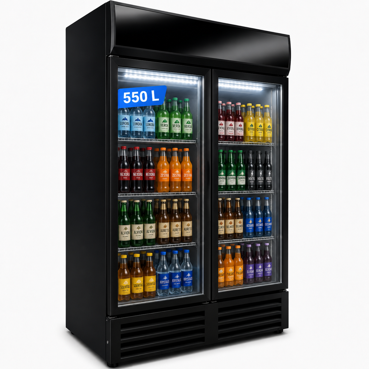 Freeze. SixTen M B-Stock Drinks Fridge with Glass Doors, 550 L Capacity, Energy Class C, Lockable, with Castors