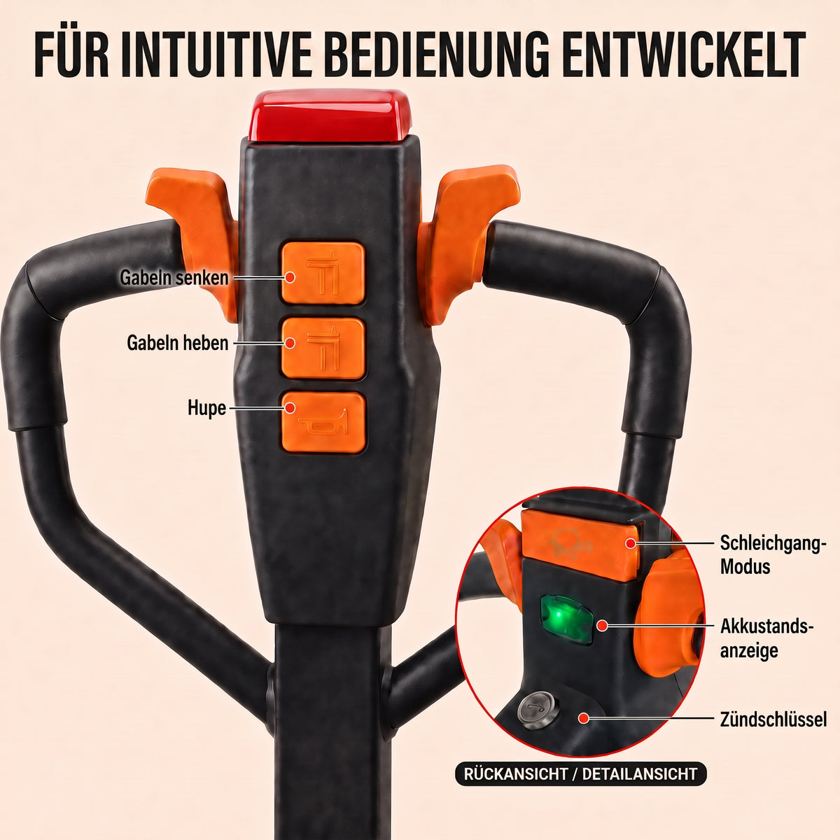 LastWerk HELI One E2 Electric Low-Lift Pallet Truck, 1500 kg with Electric Travel and Lift, 550 mm Fork Width, 24 V 20 Ah Li-Ion Battery