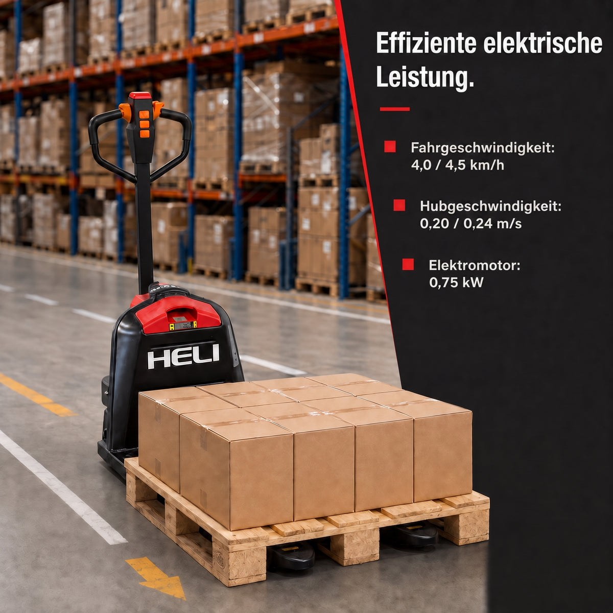 LastWerk HELI One E2 Electric Low-Lift Pallet Truck, 1500 kg with Electric Travel and Lift, 550 mm Fork Width, 24 V 20 Ah Li-Ion Battery