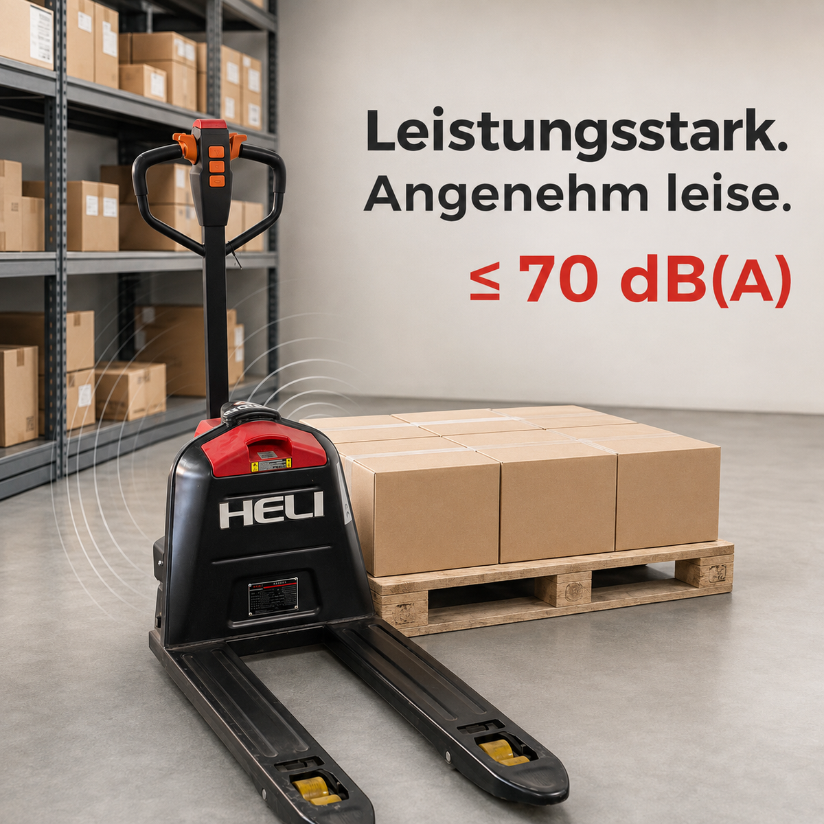 LastWerk HELI One E2 Electric Low-Lift Pallet Truck, 1500 kg with Electric Travel and Lift, 550 mm Fork Width, 24 V 20 Ah Li-Ion Battery