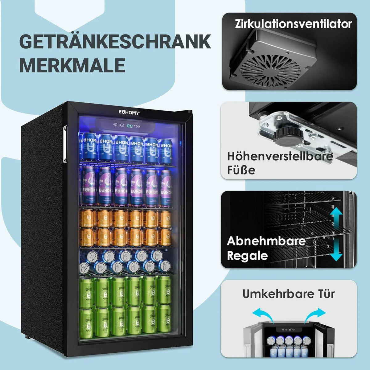 EUHOMY Getränkekühlschrank 90 l · Schwarz