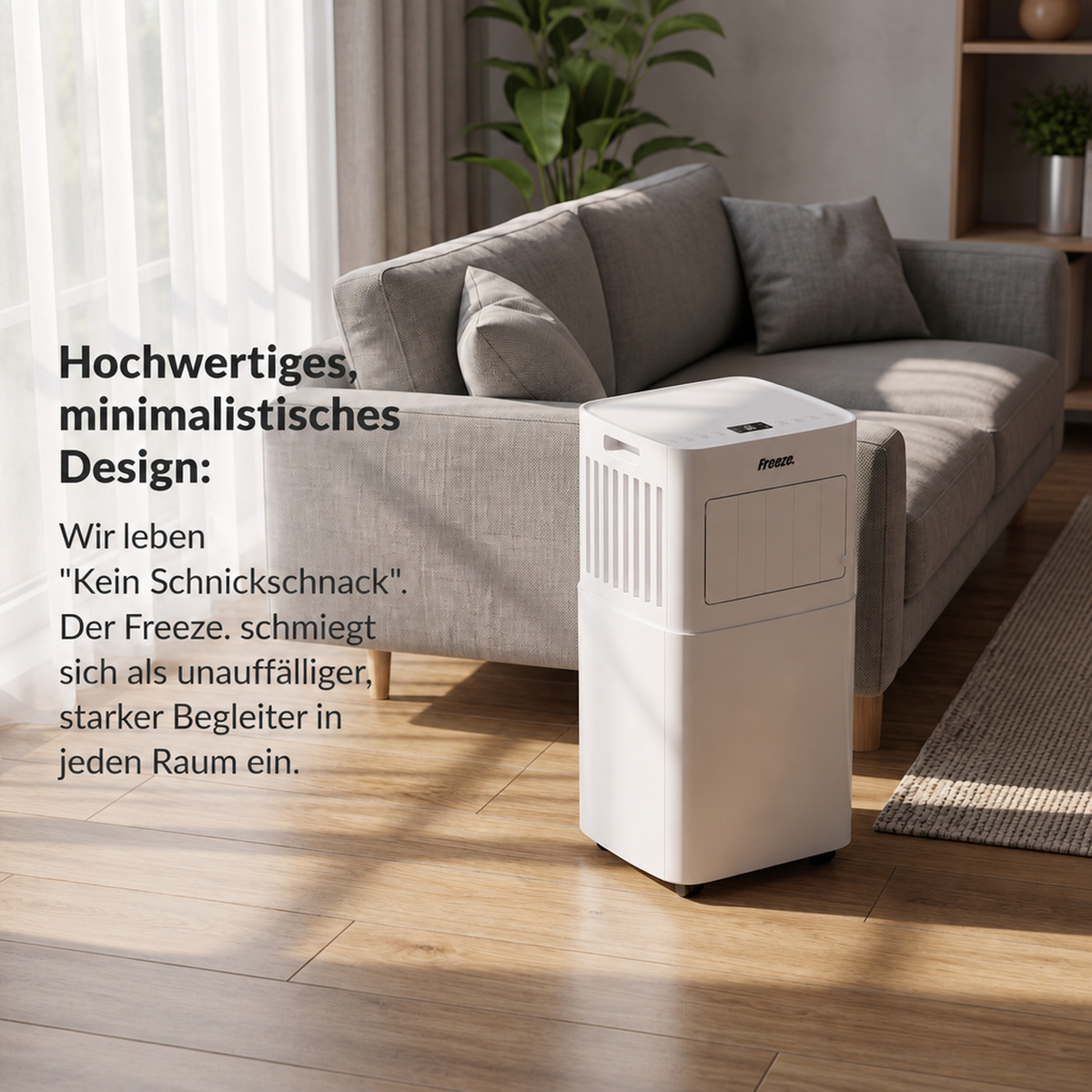Freeze. seven 7000BTU  Mobile Klimaanlage Weiß – Monoblock-Klimagerät mit LED-Display & Fernbedienung, Timer und Sleep‑Modus, verstellbarer Luftauslass, Kindersicherung, Rollen, inkl. Abluftschlauch & Fensterkit