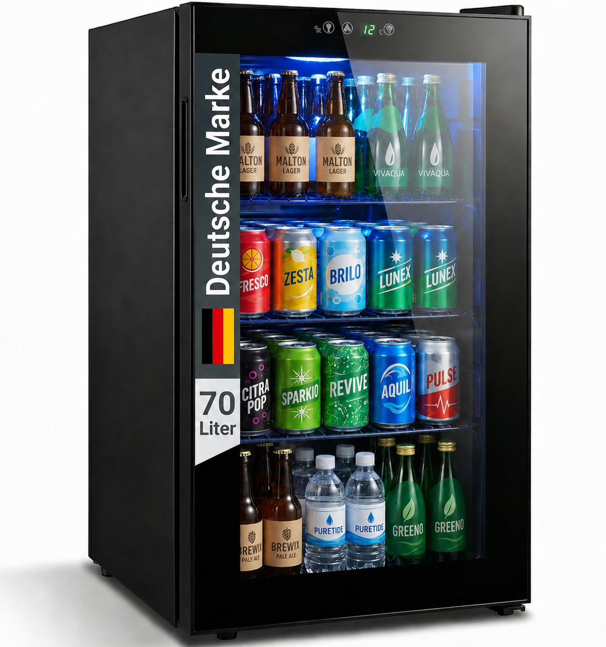 Freeze. seventyB Weinkühlschrank 68 L mit Glastür, verstellbaren Regalen, Schwarz