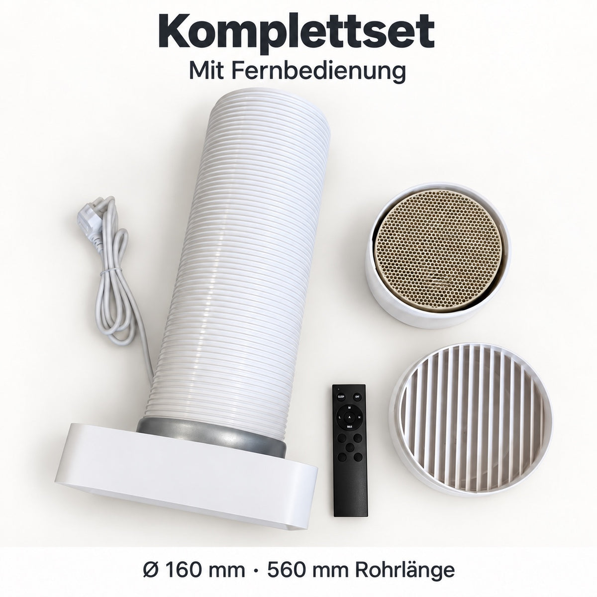 LastWerk AirReactor Core Plus HRV – Wohnraumlüftung mit HEPA-Filter, Nachtmodus & Fernbedienung, Ø 160 mm, 560 mm, Komplettset