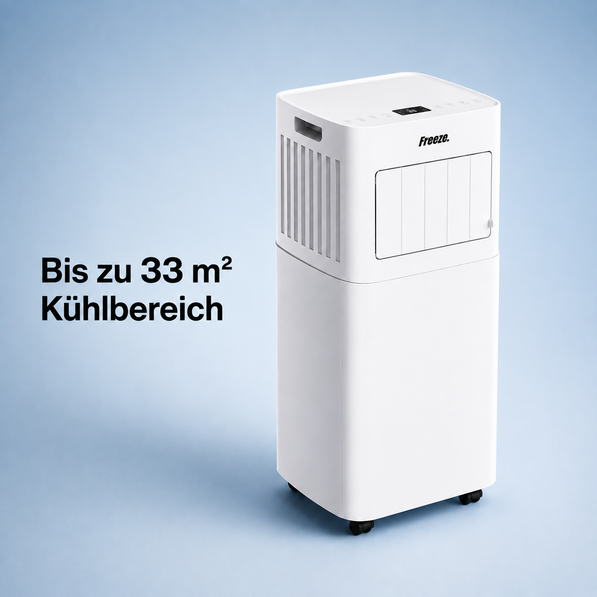 Freeze. nine 9000BTU Mobile Klimaanlage Weiß – Monoblock-Klimagerät mit LED-Display & Fernbedienung, Timer und Sleep‑Modus, verstellbarer Luftauslass, Kindersicherung, Rollen, inkl. Abluftschlauch & Fensterkit