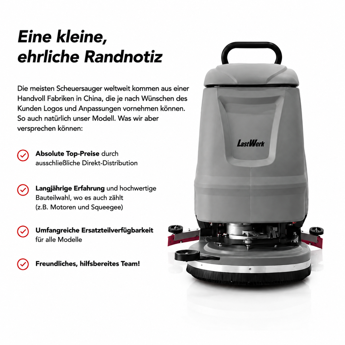LastWerk HydroMax X2C Corded Scrubber Dryer, 3-in-1 Scrubbing, Cleaning and Vacuuming, 55 L Clean Water and 60 L Recovery Tanks, 8 m Cable, 550 W Brush and Vacuum Motors, up to 3,000 m²/h, Grey
