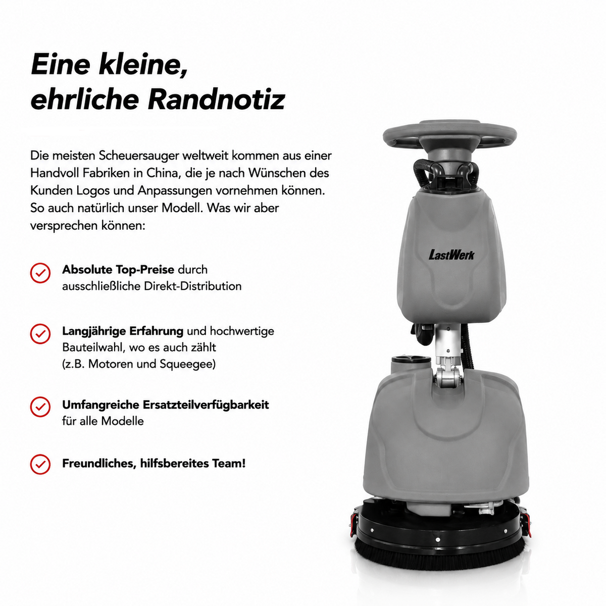 LastWerk HydroMax X1 Scrubber Dryer, 3-in-1 Scrubbing, Cleaning and Vacuuming, 10 L Clean Water and 15 L Recovery Tanks, 24 V/32 Ah Battery, 300 W Brush Motor, 400 W Vacuum Motor, up to 1,350 m²/h, Grey