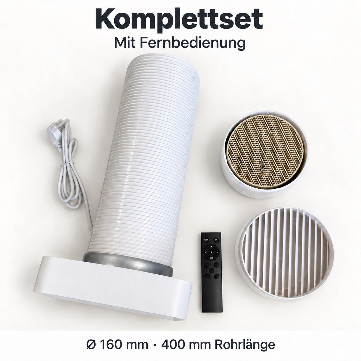 LastWerk AirReactor Core Plus HRV – Wohnraumlüftung mit HEPA-Filter, Nachtmodus & Fernbedienung, Ø 160 mm, 400 mm, Komplettset