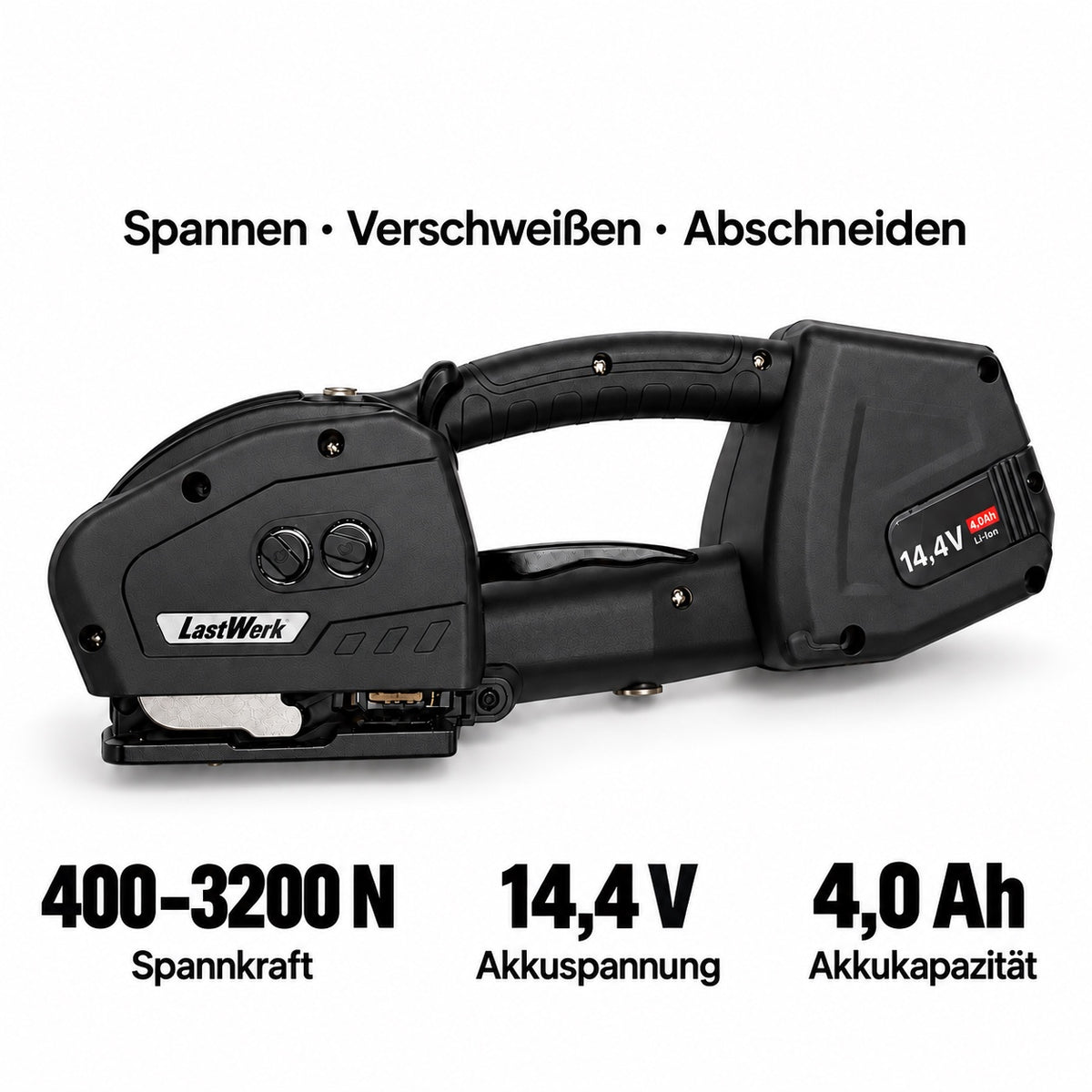 LastWerk K1 Akku-Umreifungsset mit Abrollwagen, 20 kg PET-Band und Handschuhen – Komplettset für Lager, Versand und Paletten