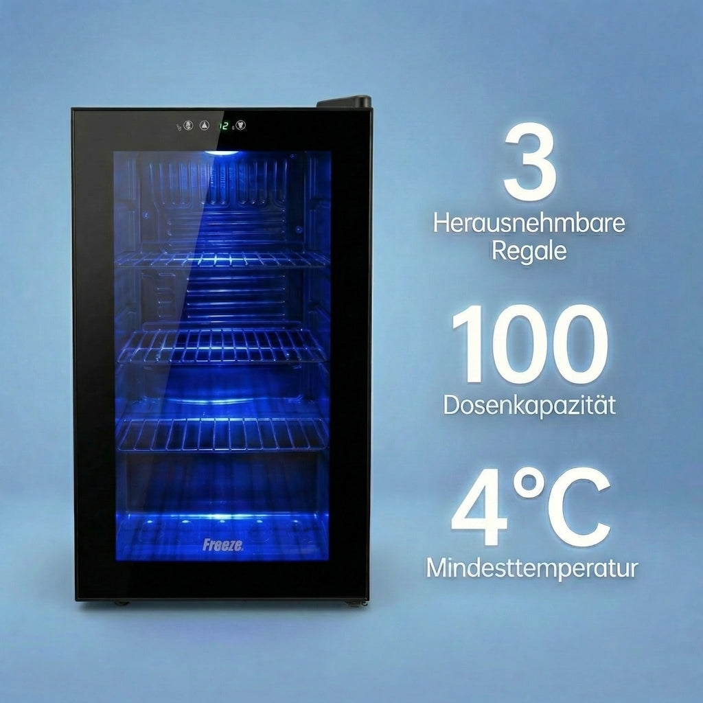 Freeze. seventyB Weinkühlschrank 68 L mit Glastür, verstellbaren Regalen, Schwarz