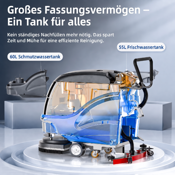 LastWerk HydroMax X2C Corded Scrubber Dryer, 3-in-1 Scrubbing, Cleaning and Vacuuming, 55 L Clean Water and 60 L Recovery Tanks, 8 m Cable, 550 W Brush and Vacuum Motors, up to 3,000 m²/h, Grey