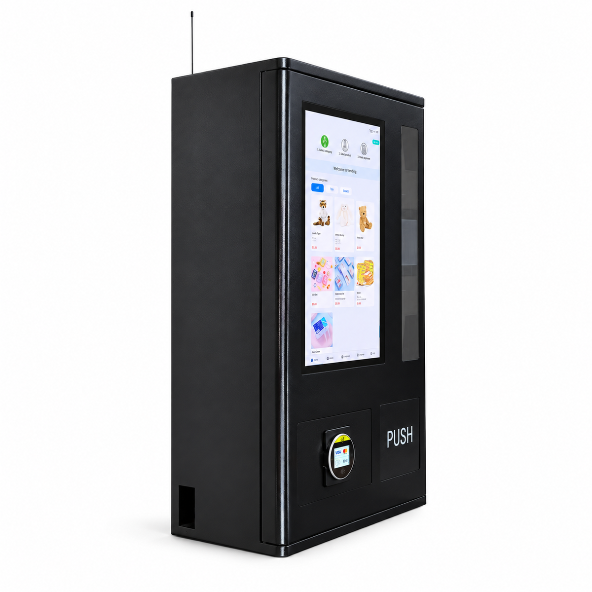 KRONHERR VENDING M01 – wandmontierter Verkaufsautomat mit 21,5-Zoll-Display, Android RK3568, Nayax und Altersprüfung