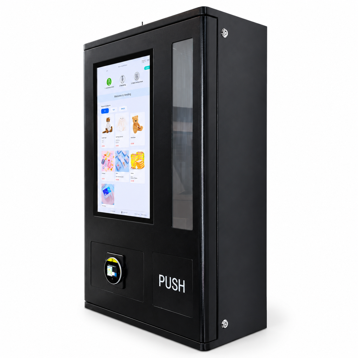 KRONHERR VENDING M01 – wandmontierter Verkaufsautomat mit 21,5-Zoll-Display, Android RK3568, Nayax und Altersprüfung