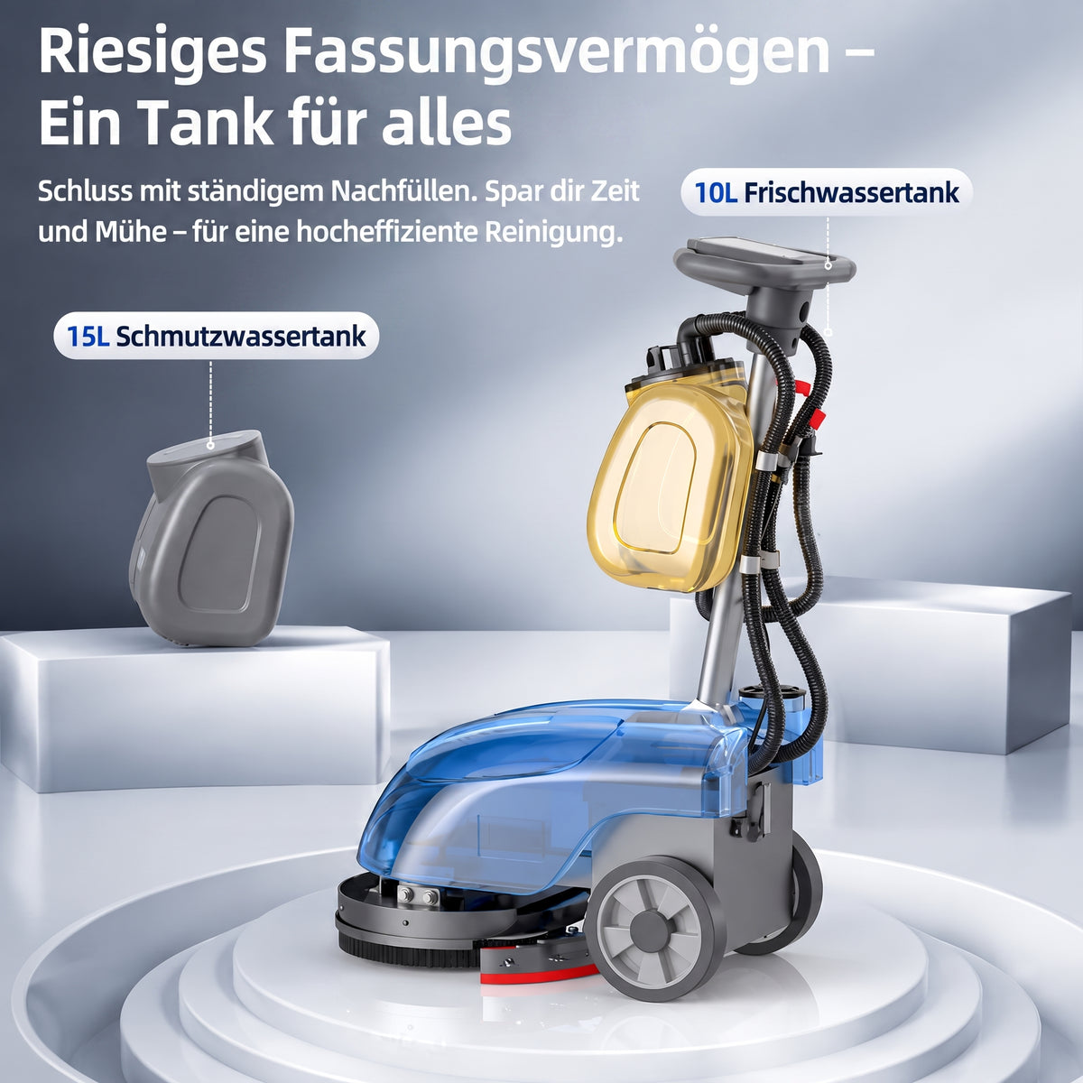 LastWerk HydroMax X1 Scrubber Dryer, 3-in-1 Scrubbing, Cleaning and Vacuuming, 10 L Clean Water and 15 L Recovery Tanks, 24 V/32 Ah Battery, 300 W Brush Motor, 400 W Vacuum Motor, up to 1,350 m²/h, Grey