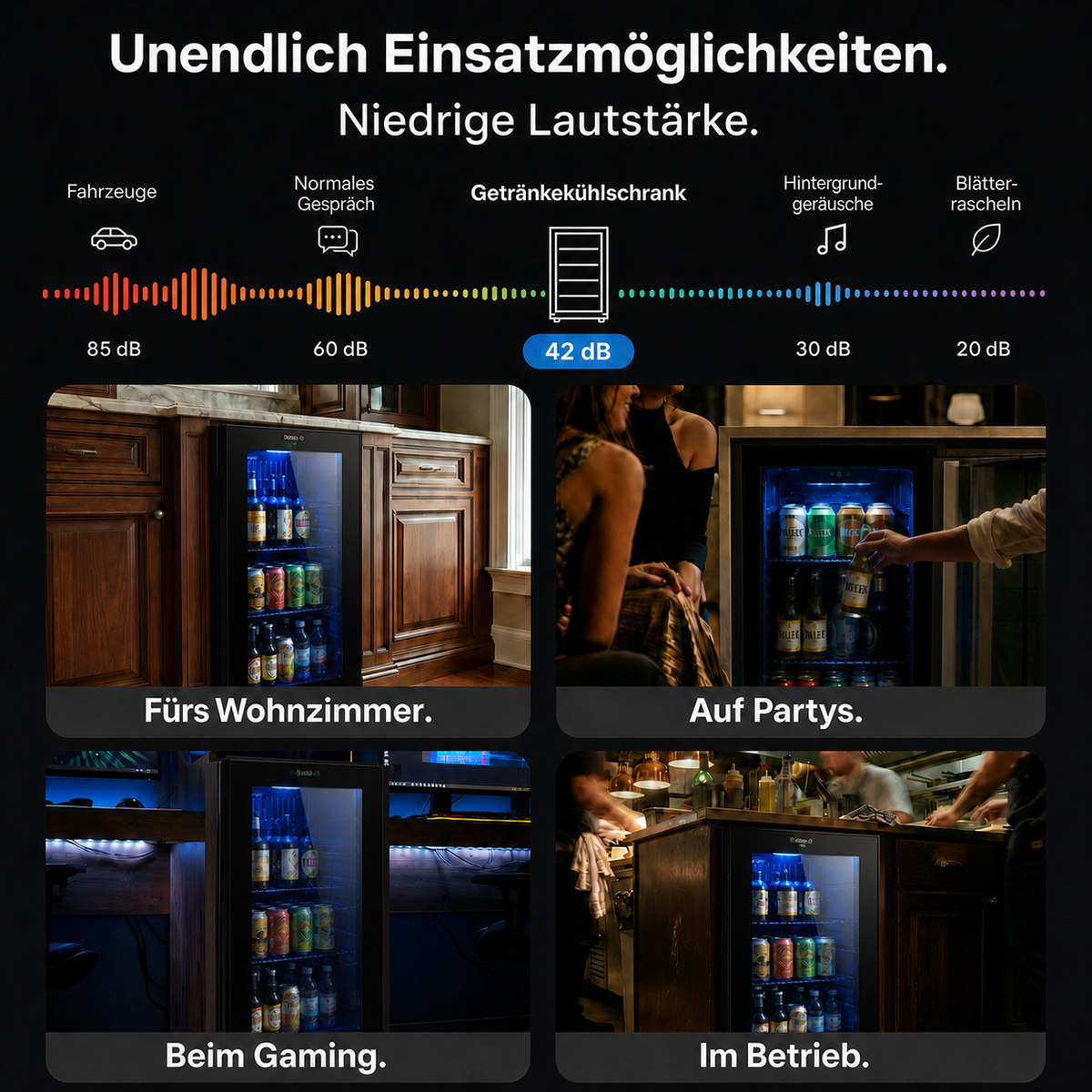 Freeze. NinetyB+ 90L Getränkekühlschrank mit Vollglas-Tür, Mini Kühlschrank für 126 Dosen mit verstellbaren Regalen, Weinkühler für Zuhause, Bar & Büro, Schwarz