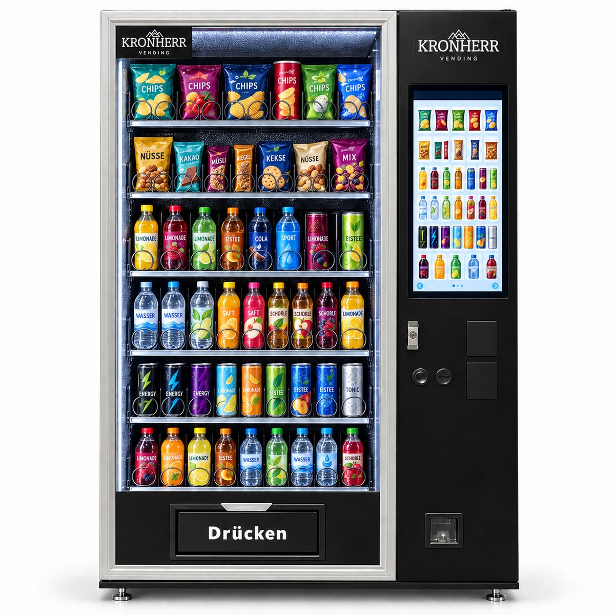 KRONHERR VENDING AF-CSC-60C(V22)-GS Verkaufsautomat mit Kühlung, 60 Warenkanälen, 21,5-Zoll-Touchscreen, 4G und WLAN