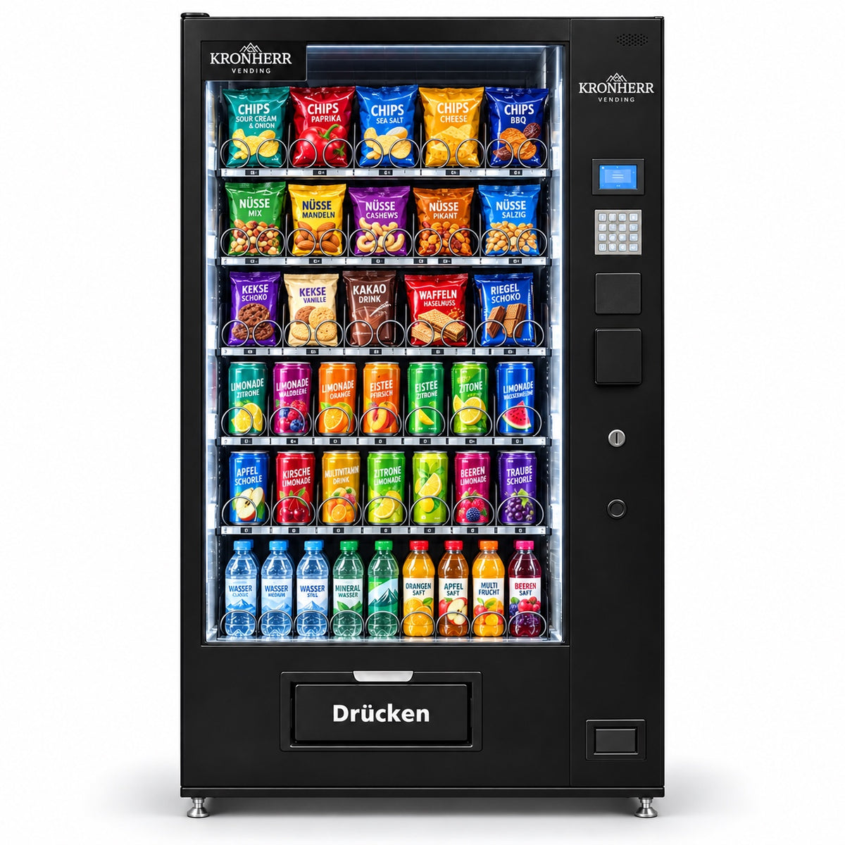 KRONHERR VENDING AF-60 Verkaufsautomat mit Kühlung, 60 Warenkanälen, 5-Zoll-Touchscreen und 4G