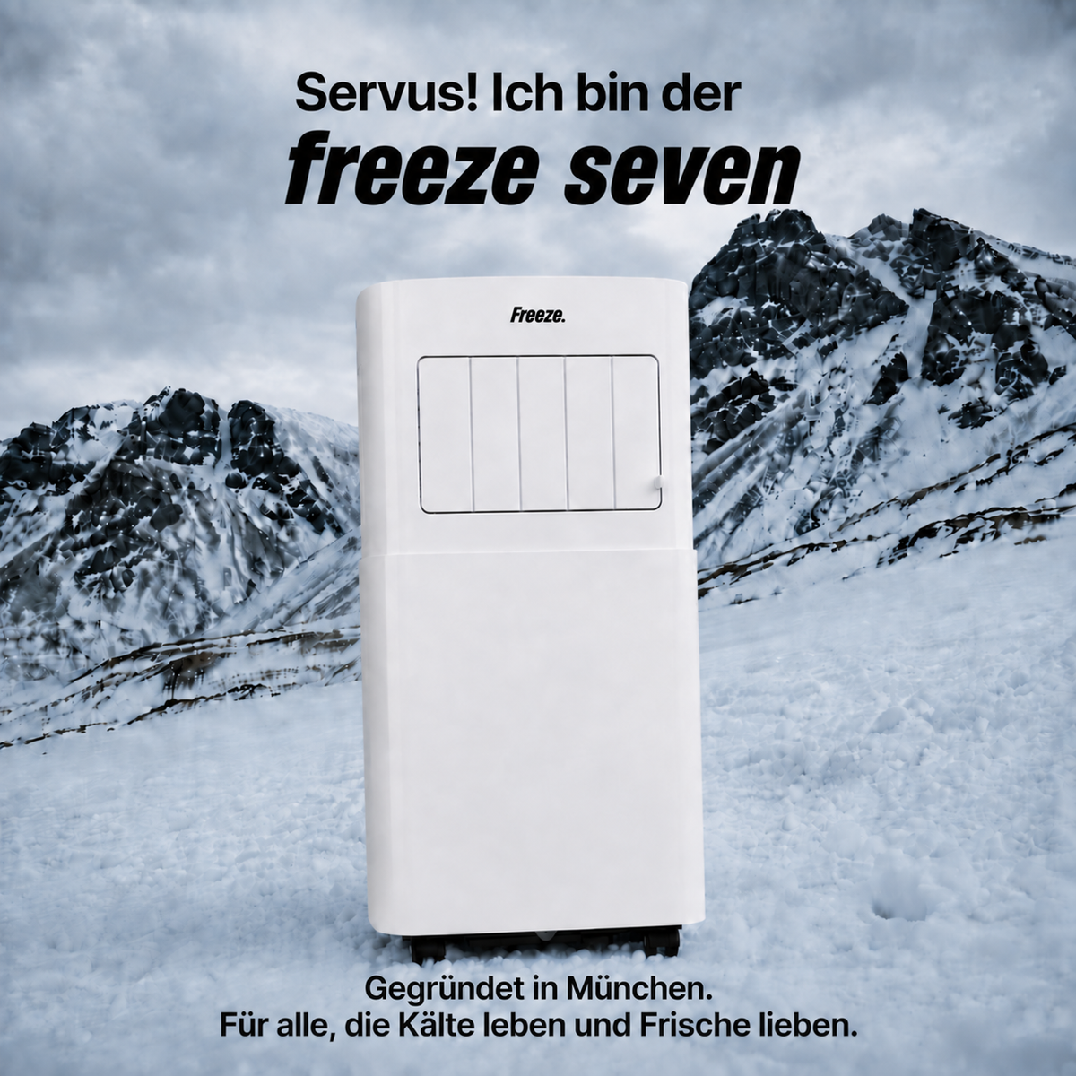 Freeze. seven 7000BTU  Mobile Klimaanlage Weiß – Monoblock-Klimagerät mit LED-Display & Fernbedienung, Timer und Sleep‑Modus, verstellbarer Luftauslass, Kindersicherung, Rollen, inkl. Abluftschlauch & Fensterkit