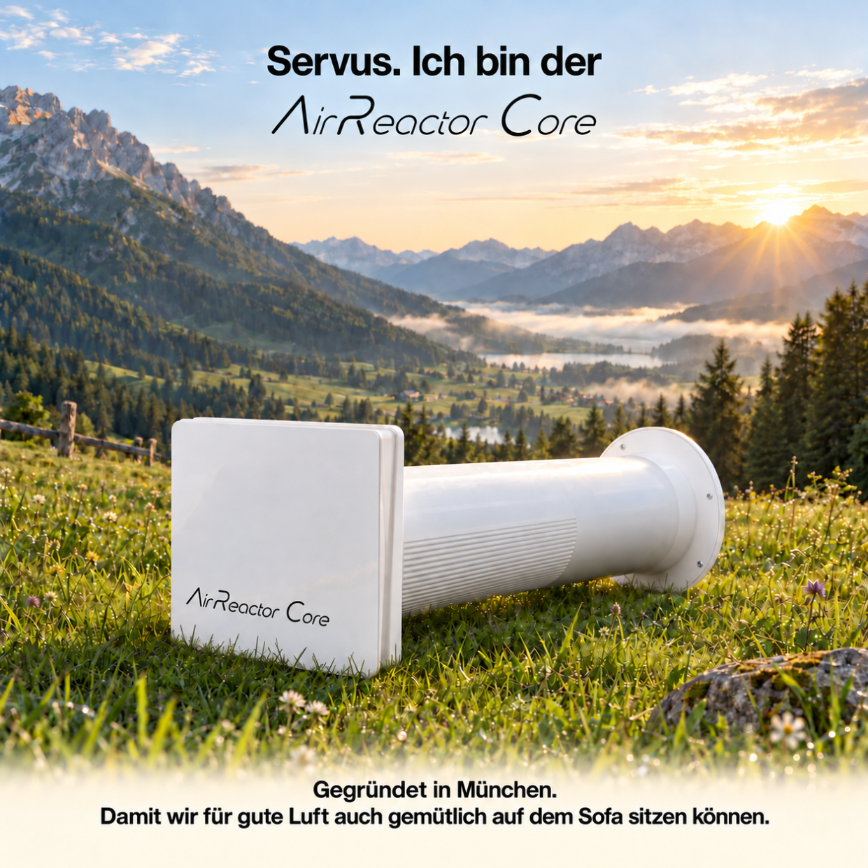 LastWerk AirReactor Core HRV dezentrales Wohnraumlüftungsgerät mit Wärmerückgewinnung, Wandgerät mit Keramikkern, 4 Lüfterstufen, Fernbedienung, Doppelfilterpatrone, 100 mm Durchmesser, 500 mm Rohr, ohne WLAN