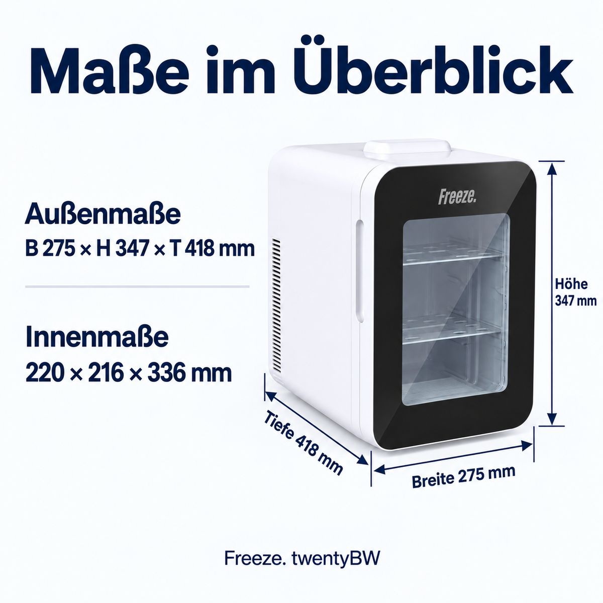Freeze twentyBW mini-réfrigérateur 20L, glacière thermoélectrique avec fonction refroidissement et maintien au chaud, 12V DC/220 à 240V AC, fenêtre de visualisation, poignée de transport, étagère, blanc/noir, pour voiture, bureau, camping