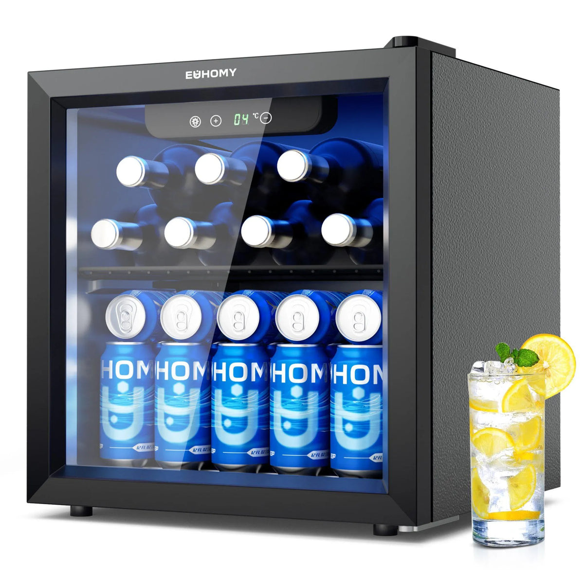 EUHOMY 36 L Drinks Fridge, Mini Fridge with Glass Door, Countertop Beer Cooler for 55 Cans, Black Freestanding Fridge