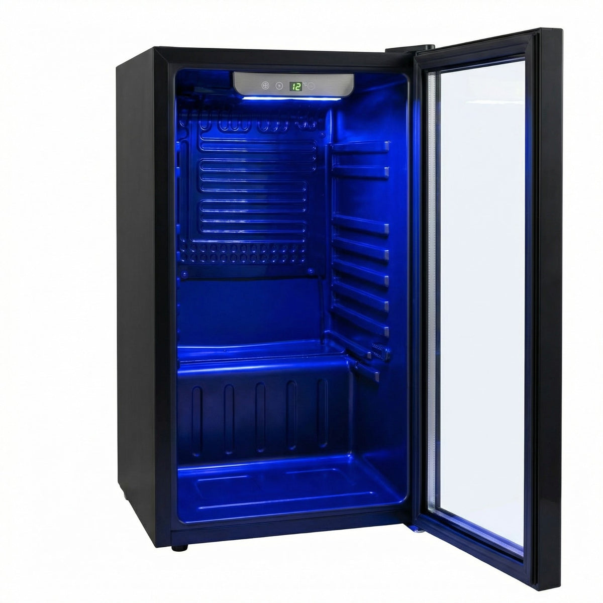 Freeze. 90L Getränkekühlschrank, Mini-Kühlschrank für 126 Dosen, Glastürkühlschrank, Weinkühler, kleiner Kühlschrank mit Glastür und verstellbaren Regalen für Zuhause/Bar/Büro, frostfrei, Schwarz
