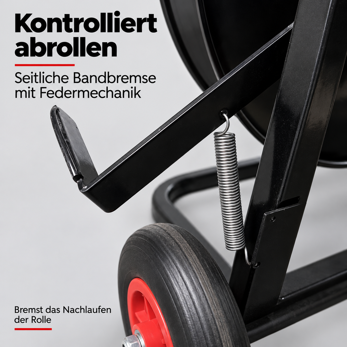 LastWerk Abrollwagen für Umreifungsband, 203 mm Kern, Bandabroller mit Bandbremse, Ablagekasten und Rädern für Lager, Versand und Werkstatt